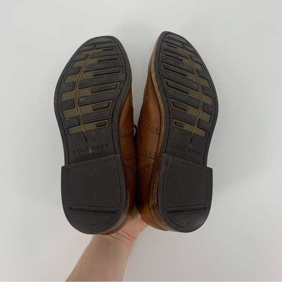 Cole Haan Men’s British Tan Leather Lace Up Wingtip Oxford Dress Shoes Size 8.5 - Picture 10 of 11